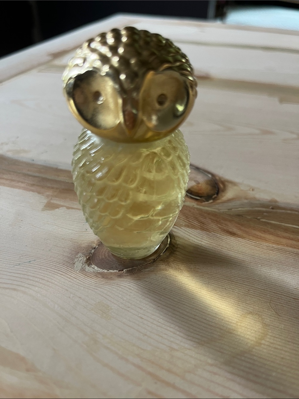 Vintage Avon Goldtone Top Glass Owl Figurine - Decorative Home Art